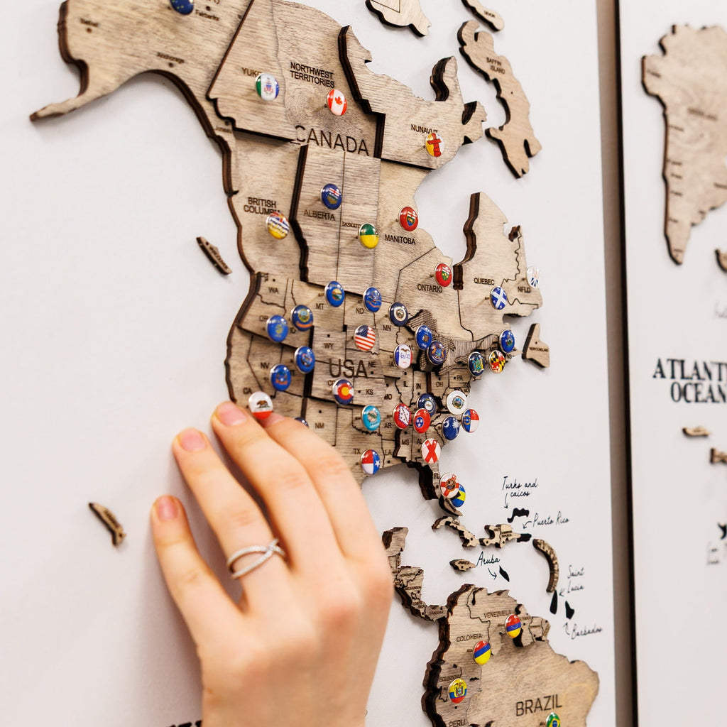 3D Wooden World Map Triptych Frameless - Terra