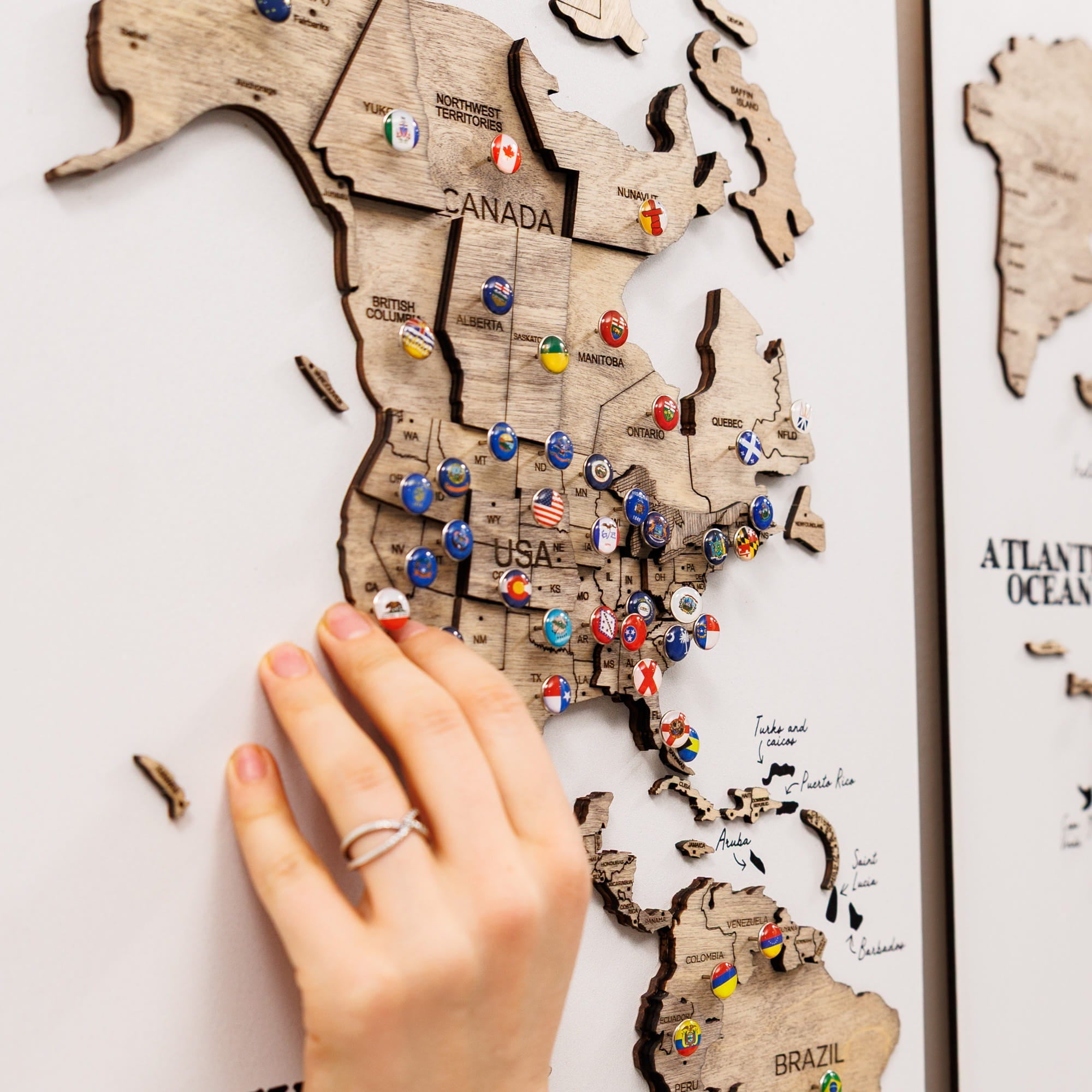 3D Wooden World Map Triptych Frameless - Terra