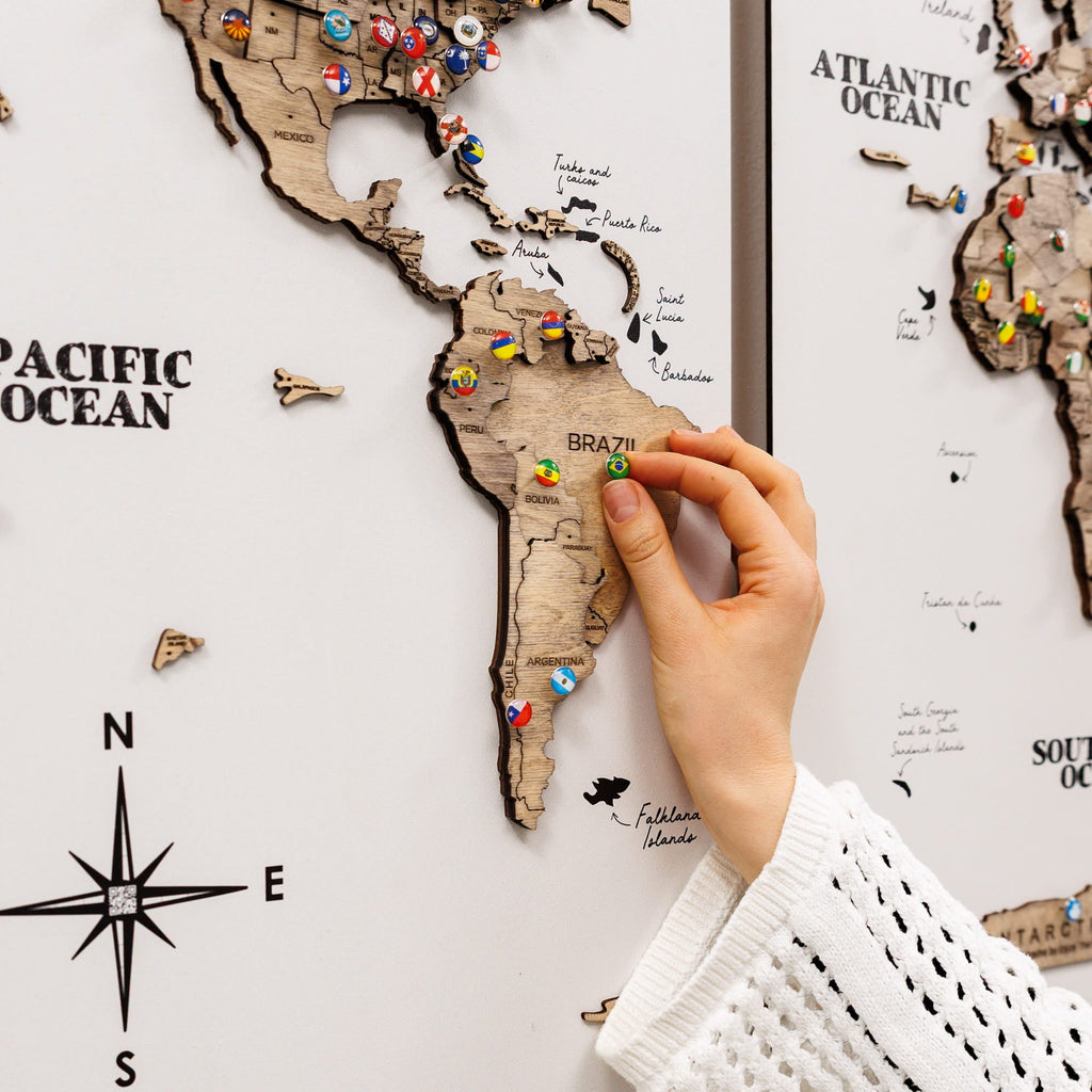 3D Wooden World Map Triptych Frameless - Terra