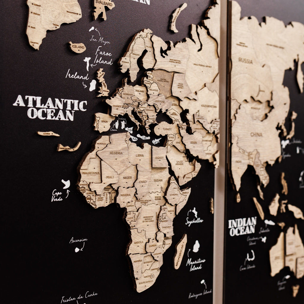3D Wooden World Map Triptych Frameless - Terra