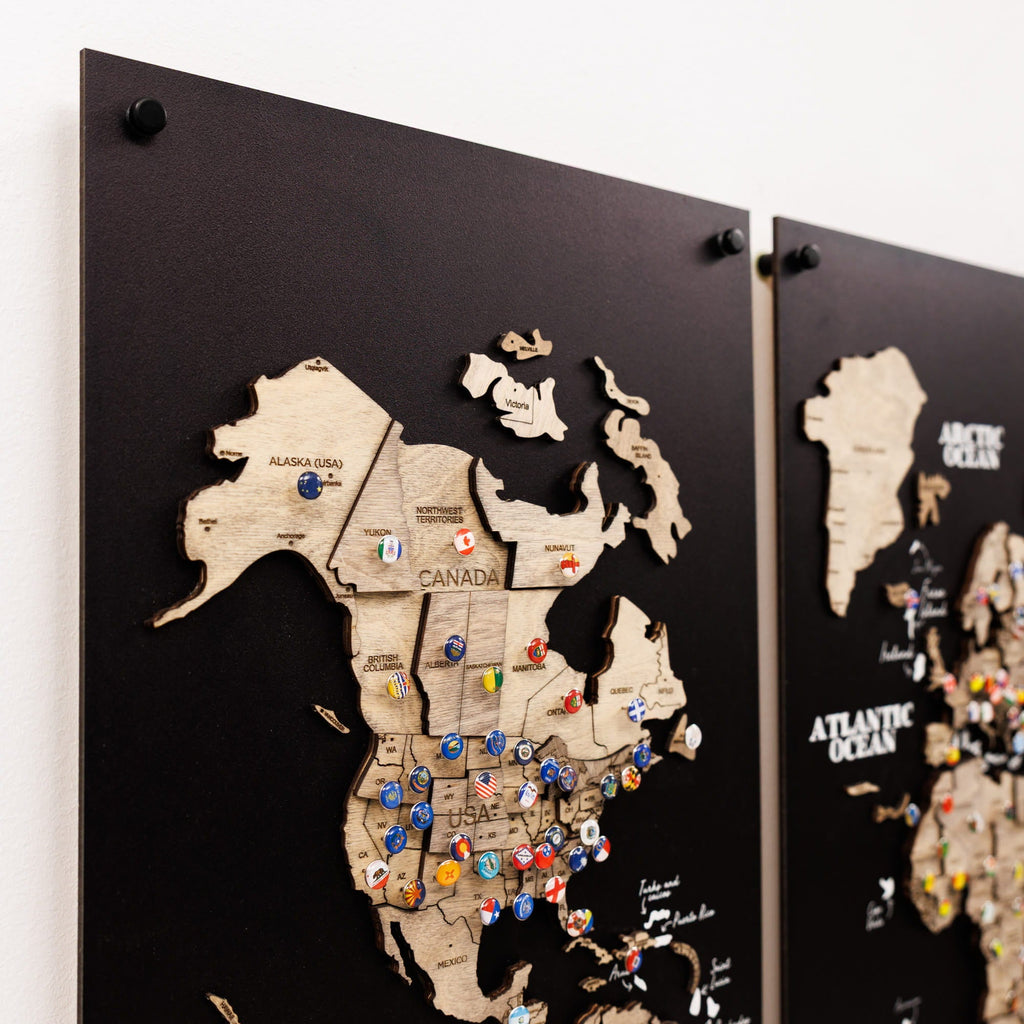 3D Wooden World Map Triptych Frameless - Terra