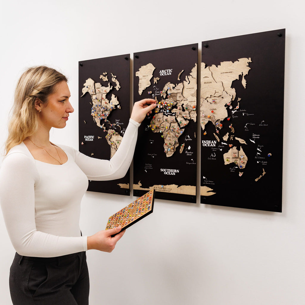 3D Wooden World Map Triptych Frameless - Terra