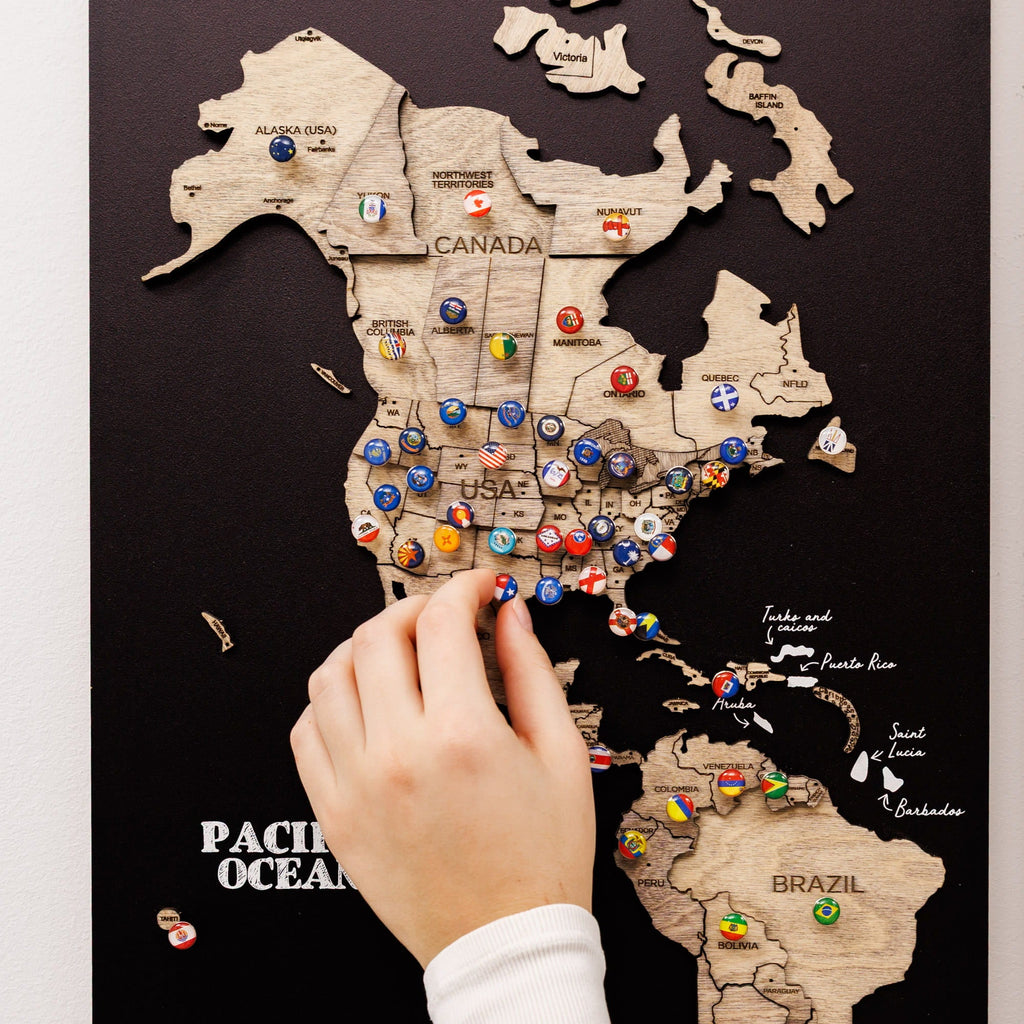 3D Wooden World Map Triptych Frameless - Terra