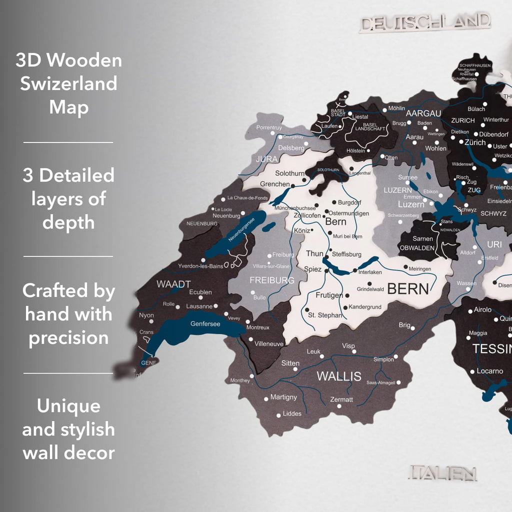 3D Wooden Map of Switzerland - Nordik