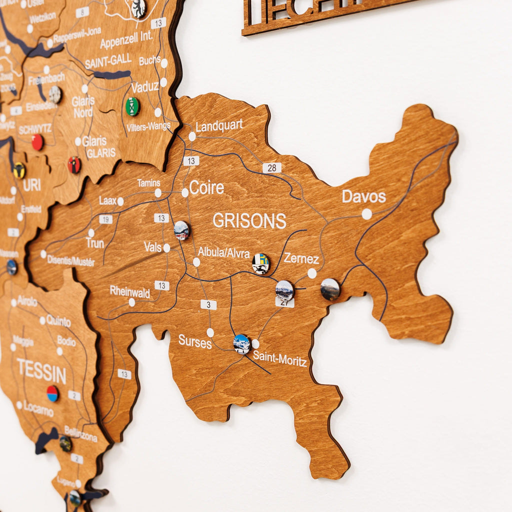 3D Wooden Map of Switzerland - Oak