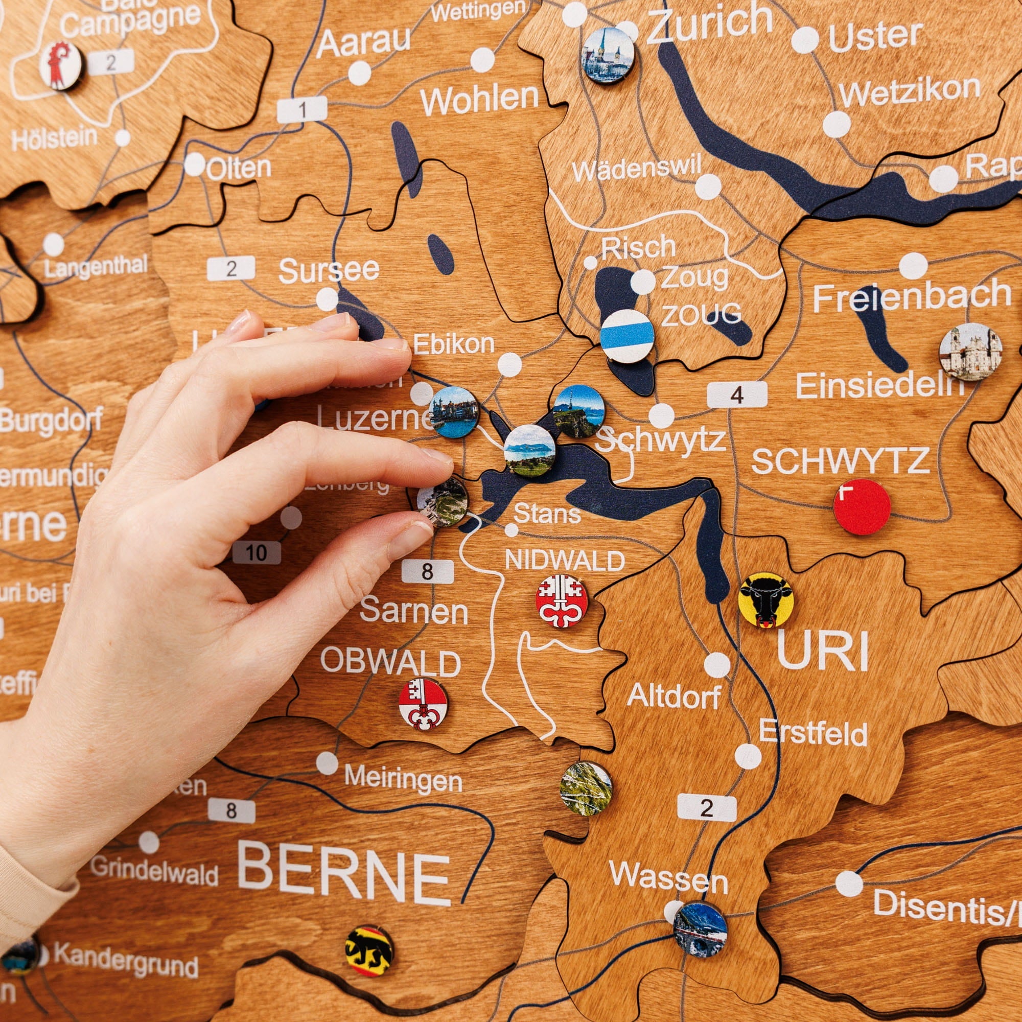 3D Wooden Map of Switzerland - Oak