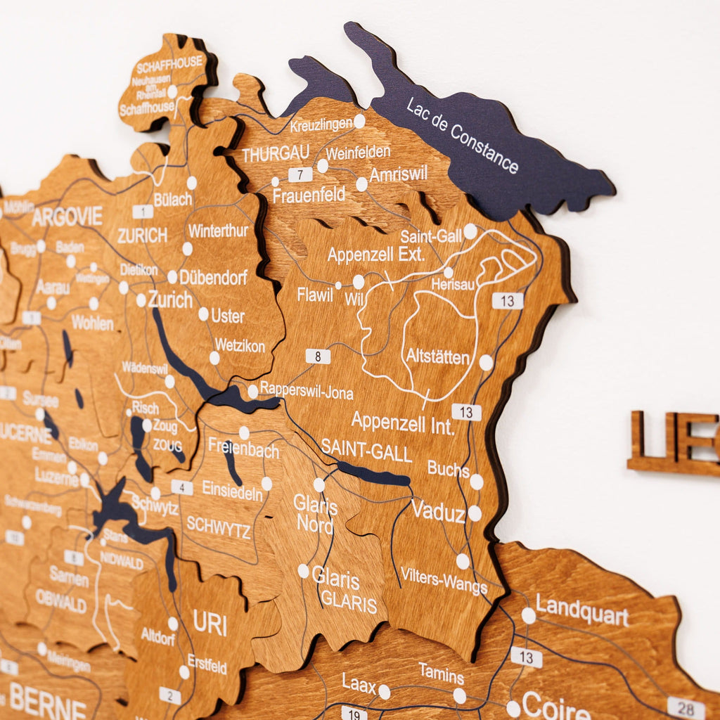 3D Wooden Map of Switzerland - Oak