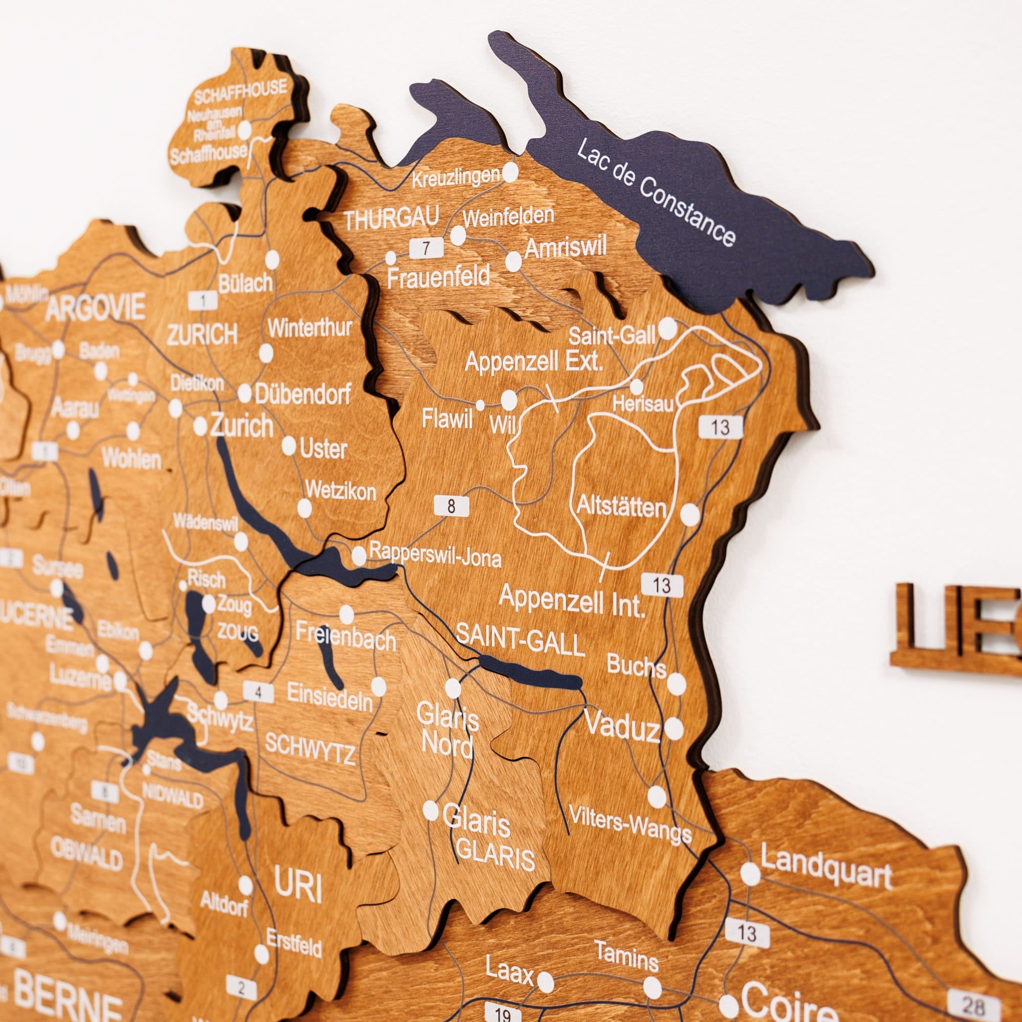 3D Wooden Map of Switzerland - Oak