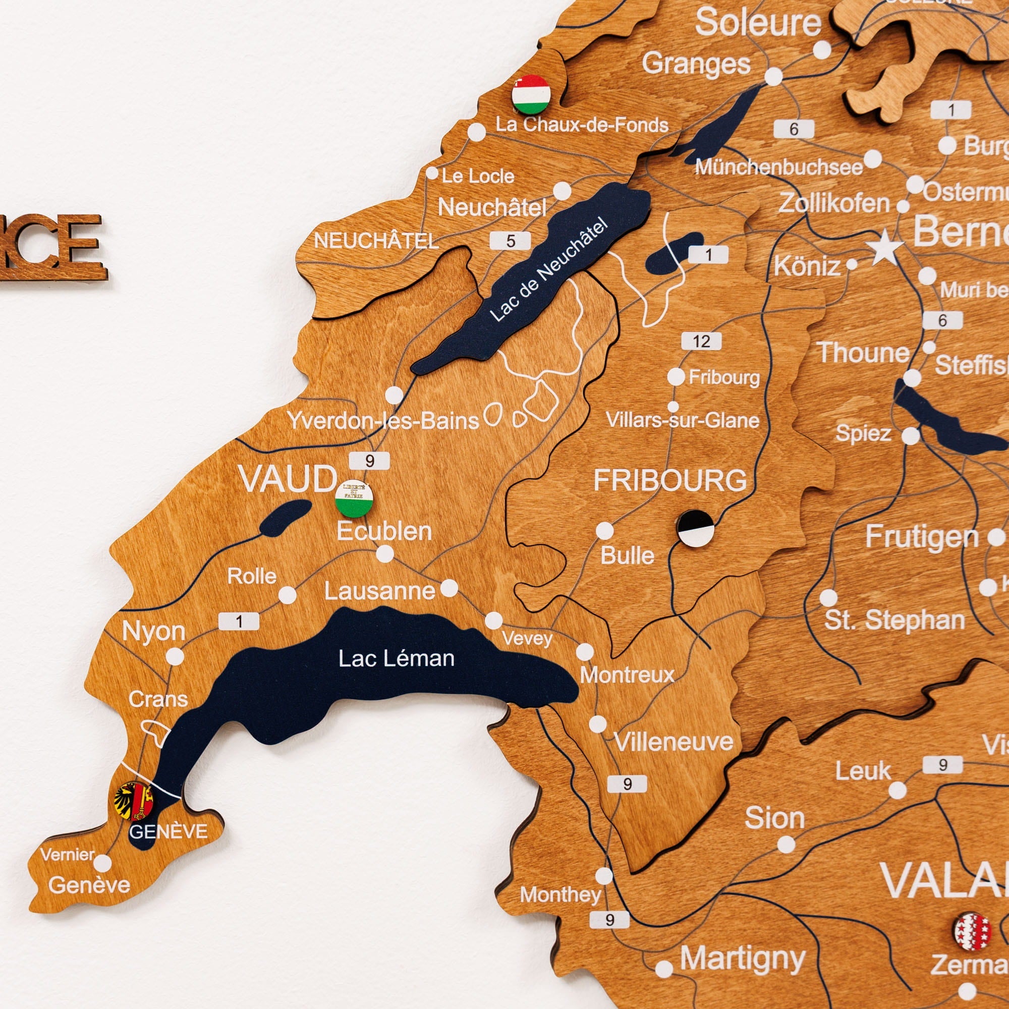 3D Wooden Map of Switzerland - Oak