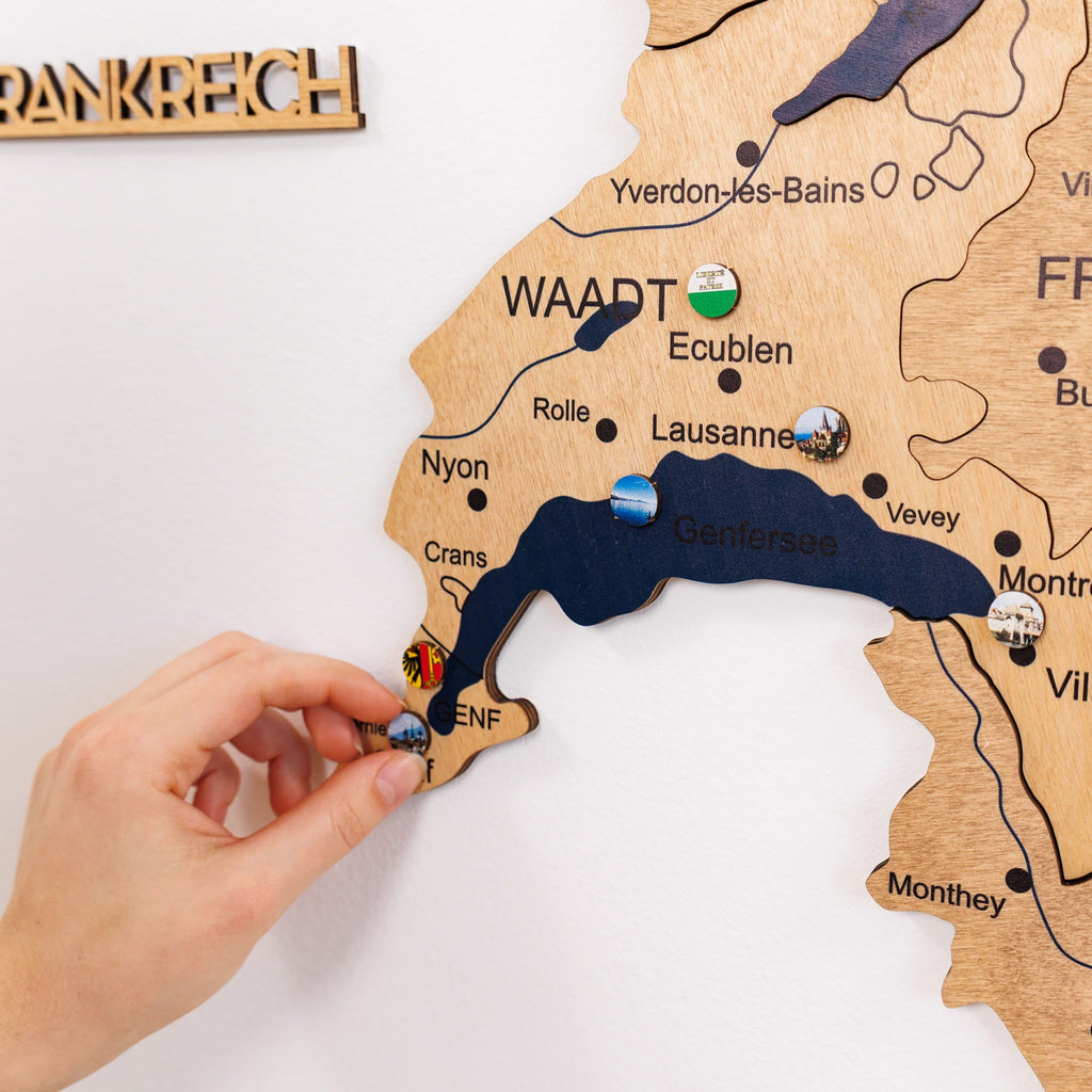 3D Wooden Map of Switzerland - Gold