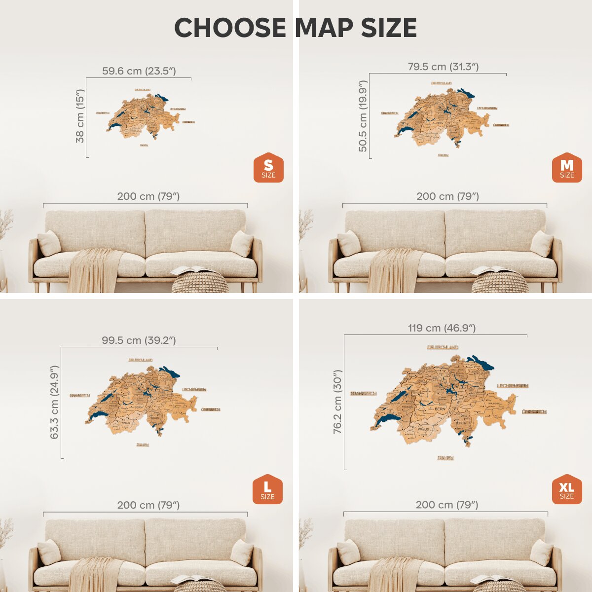 3D Wooden Map of Switzerland - Gold