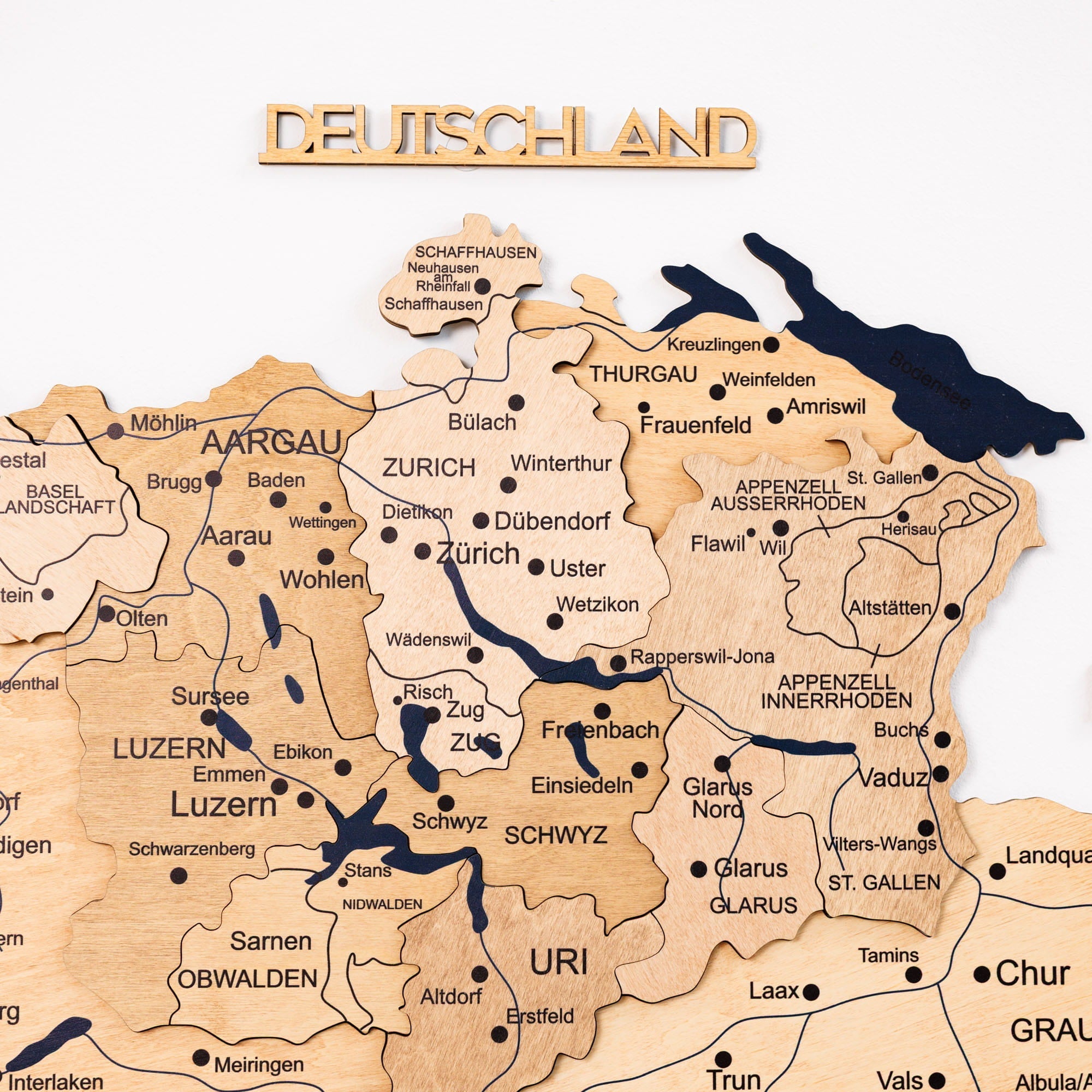 3D Wooden Map of Switzerland - Gold