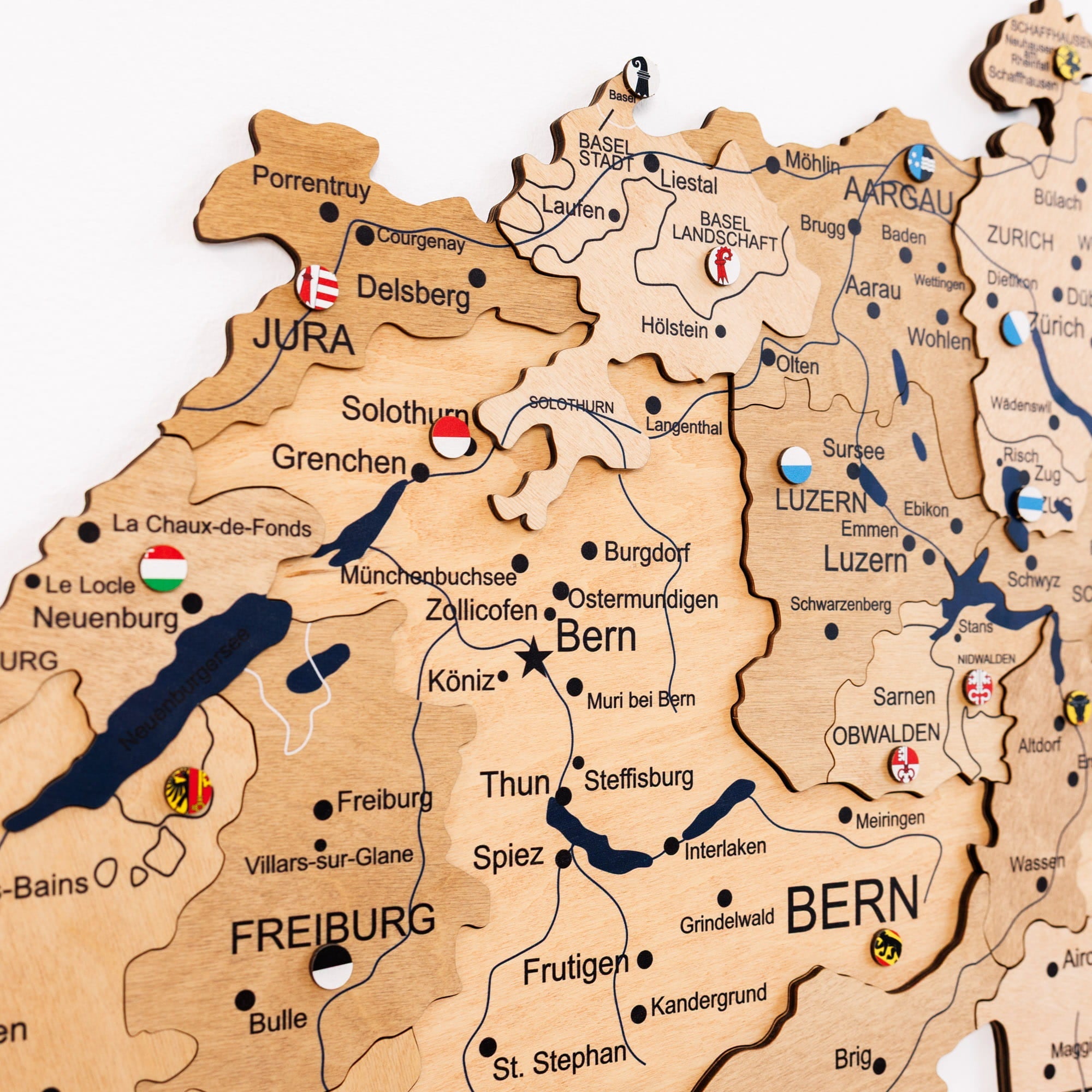 3D Wooden Map of Switzerland - Gold