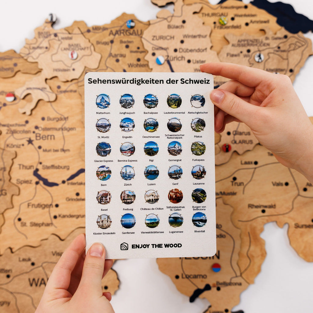 3D Wooden Map of Switzerland - Gold