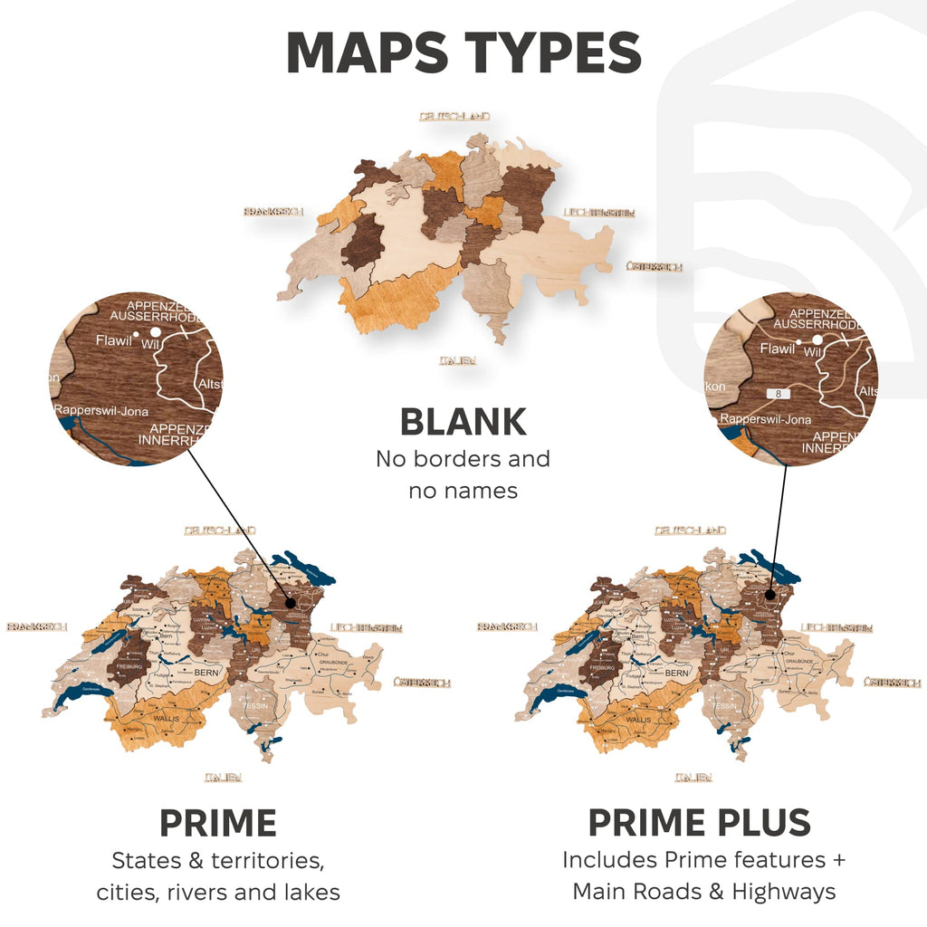 3D Wooden Map of Switzerland - Multicolor