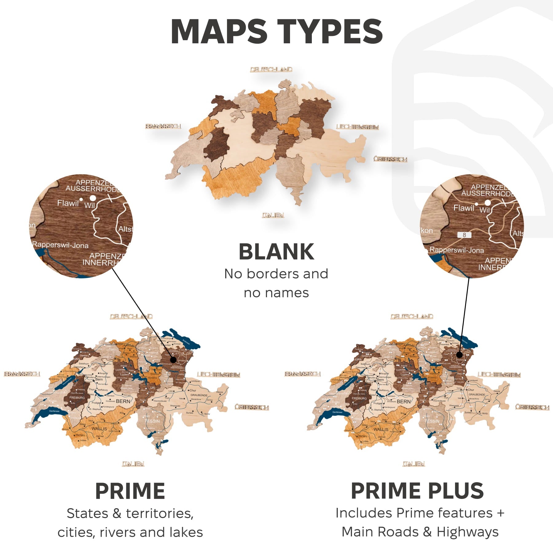 3D Wooden Map of Switzerland - Multicolor