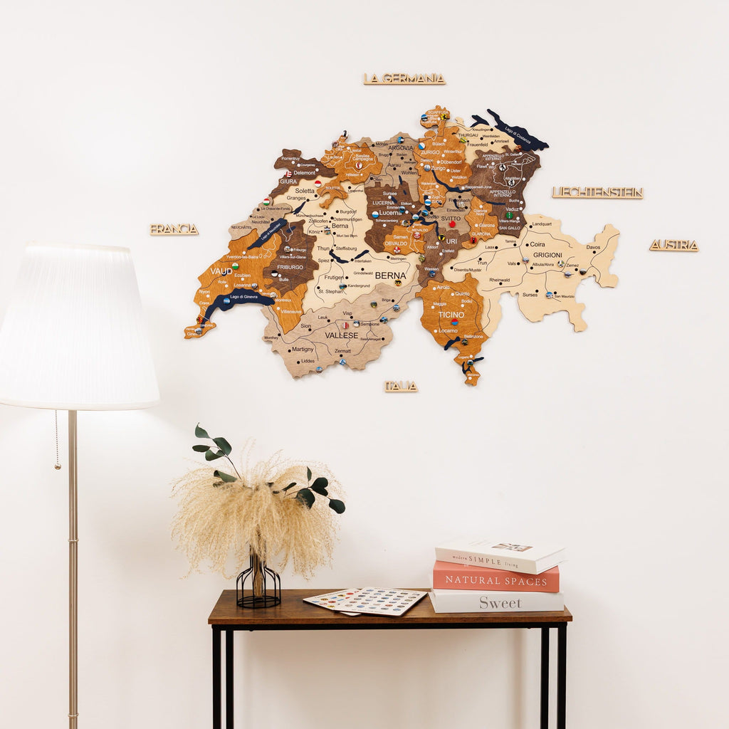 3D Wooden Map of Switzerland - Multicolor