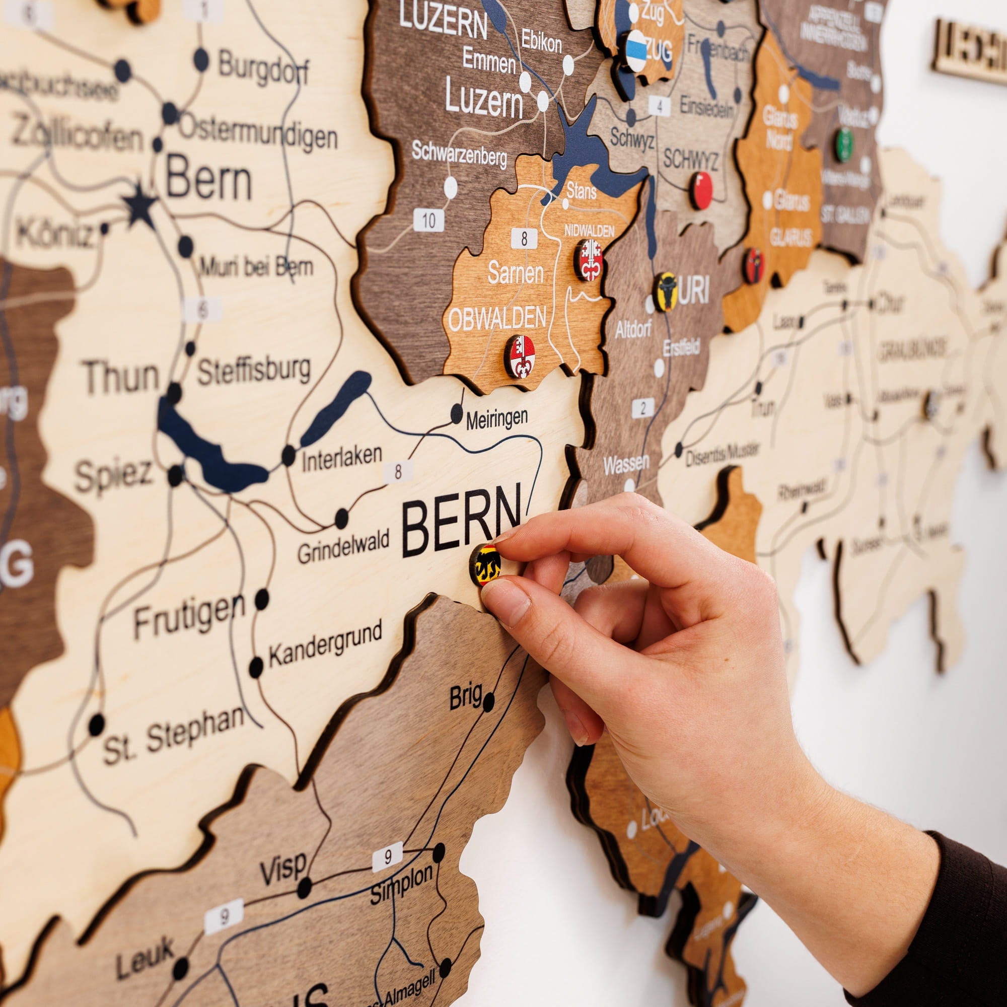 3D Wooden Map of Switzerland - Multicolor
