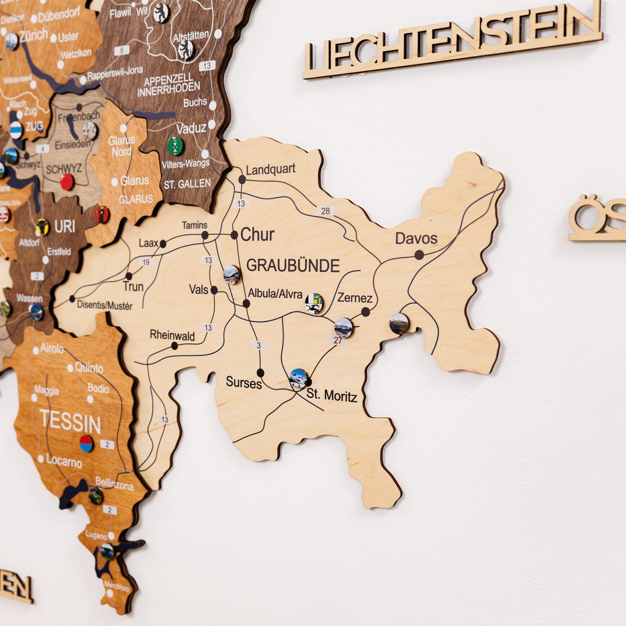3D Wooden Map of Switzerland - Multicolor