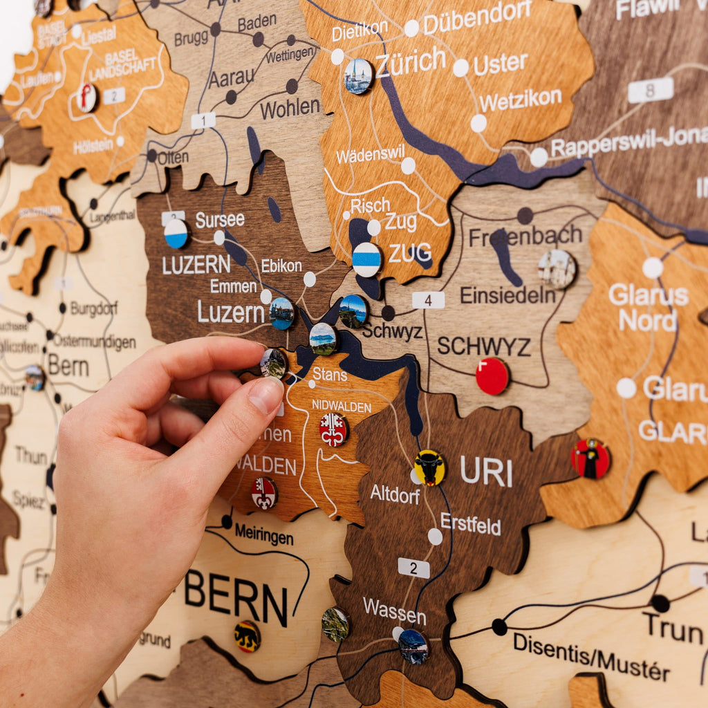 3D Wooden Map of Switzerland - Multicolor