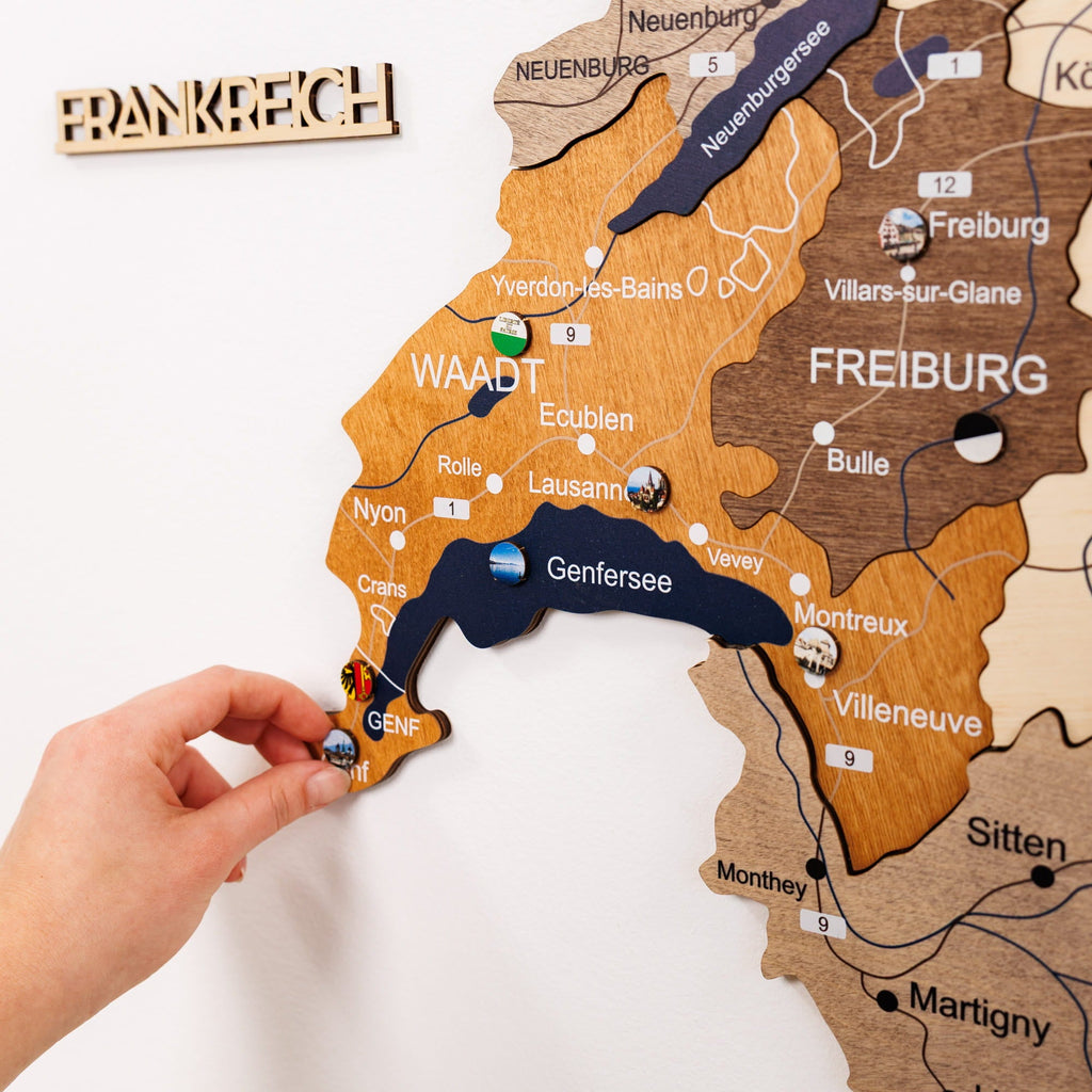 3D Wooden Map of Switzerland - Multicolor