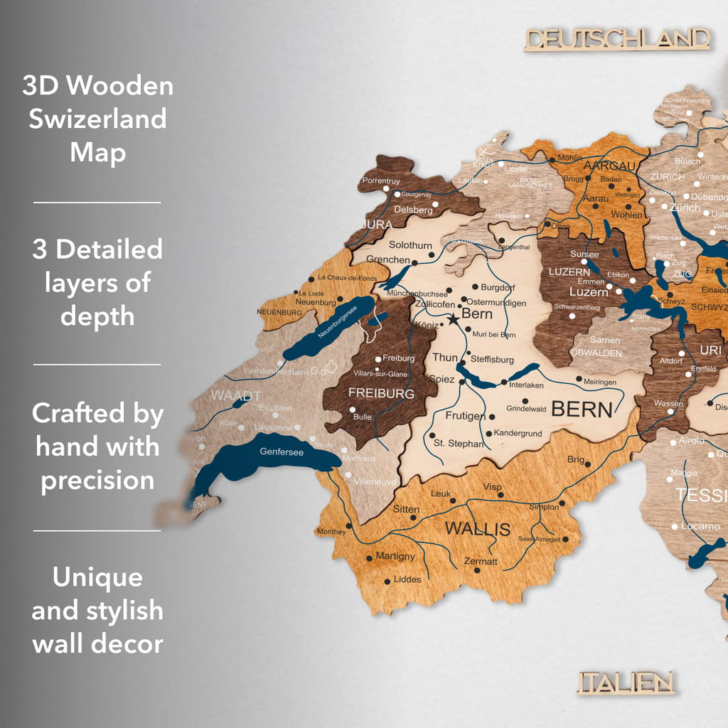 3D Wooden Map of Switzerland - Multicolor