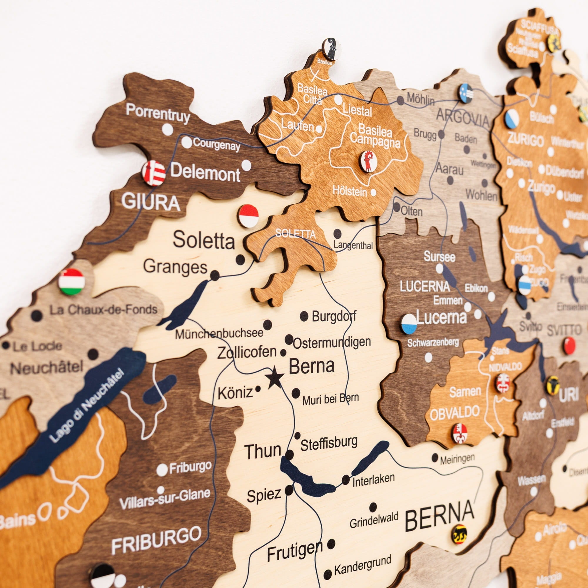 3D Wooden Map of Switzerland - Multicolor