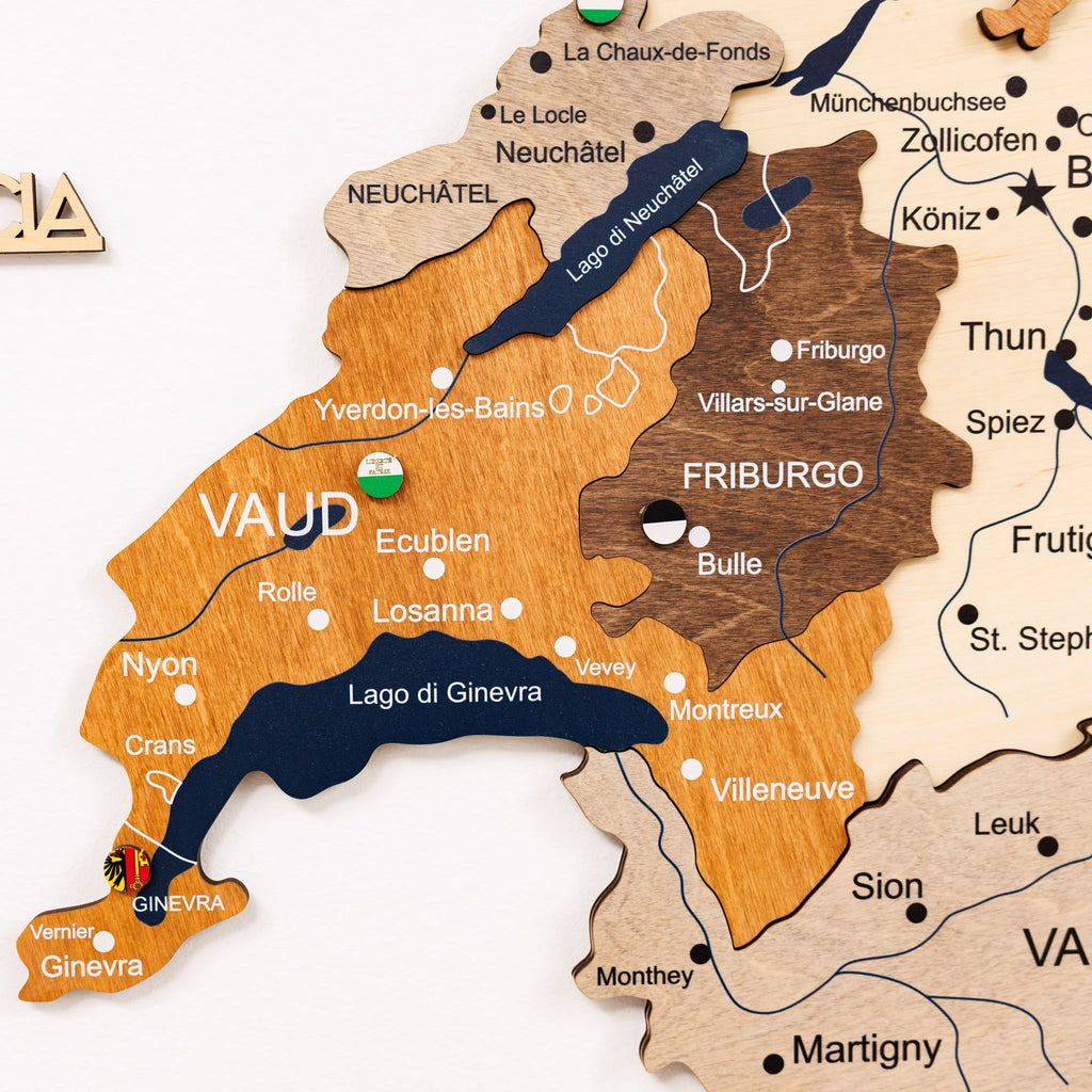 3D Wooden Map of Switzerland - Multicolor