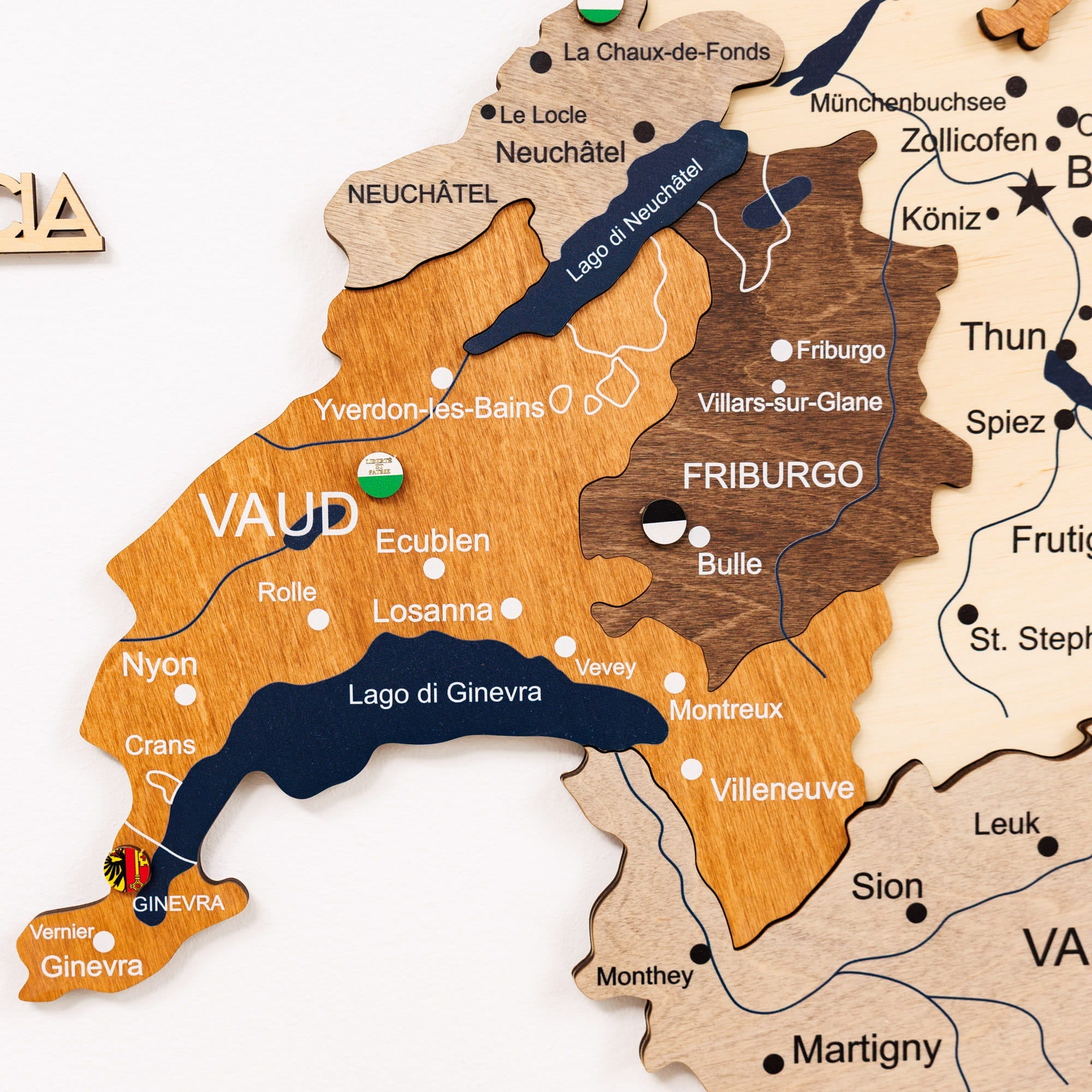 3D Wooden Map of Switzerland - Multicolor