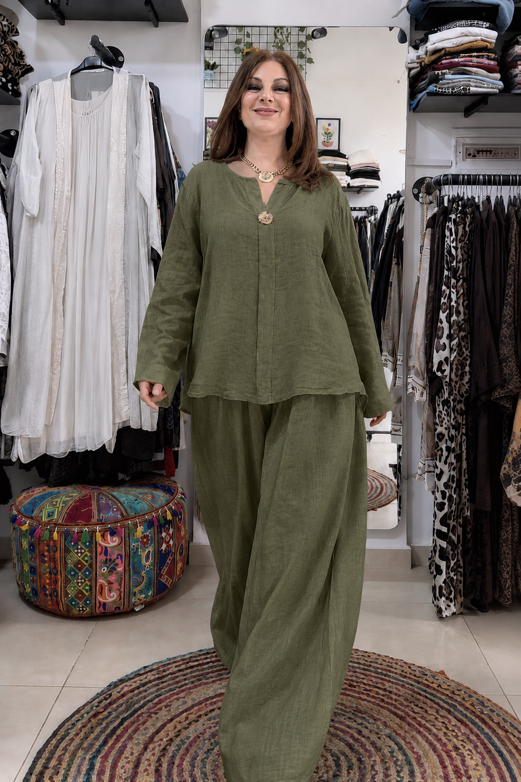 Relaxed Linen Wide-Leg Two-Piece Set