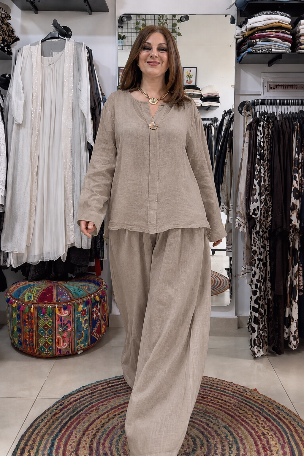 Relaxed Linen Wide-Leg Two-Piece Set