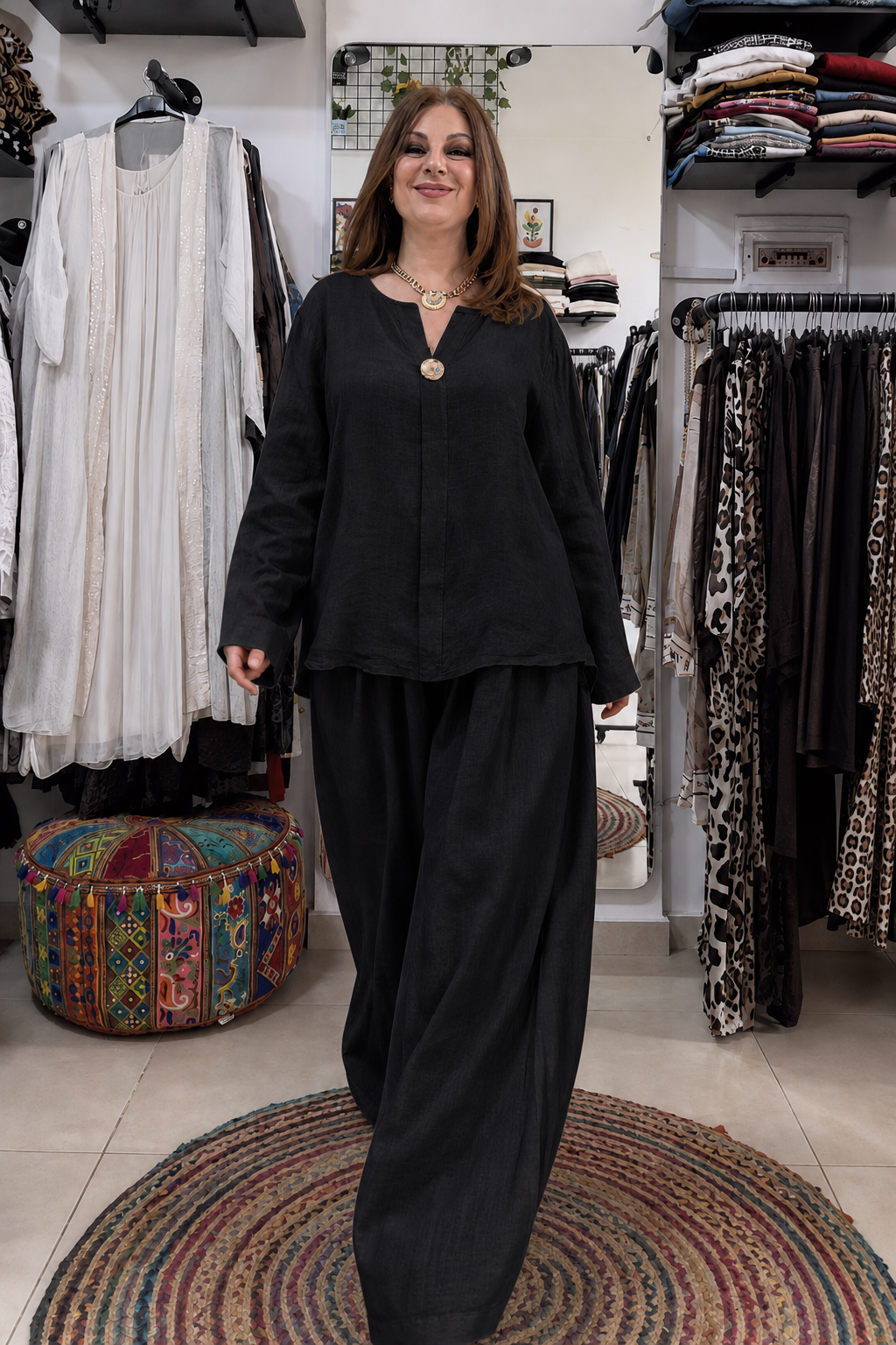 Relaxed Linen Wide-Leg Two-Piece Set