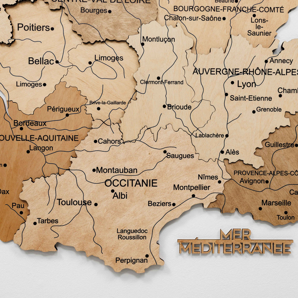 Wooden Map of France - Gold