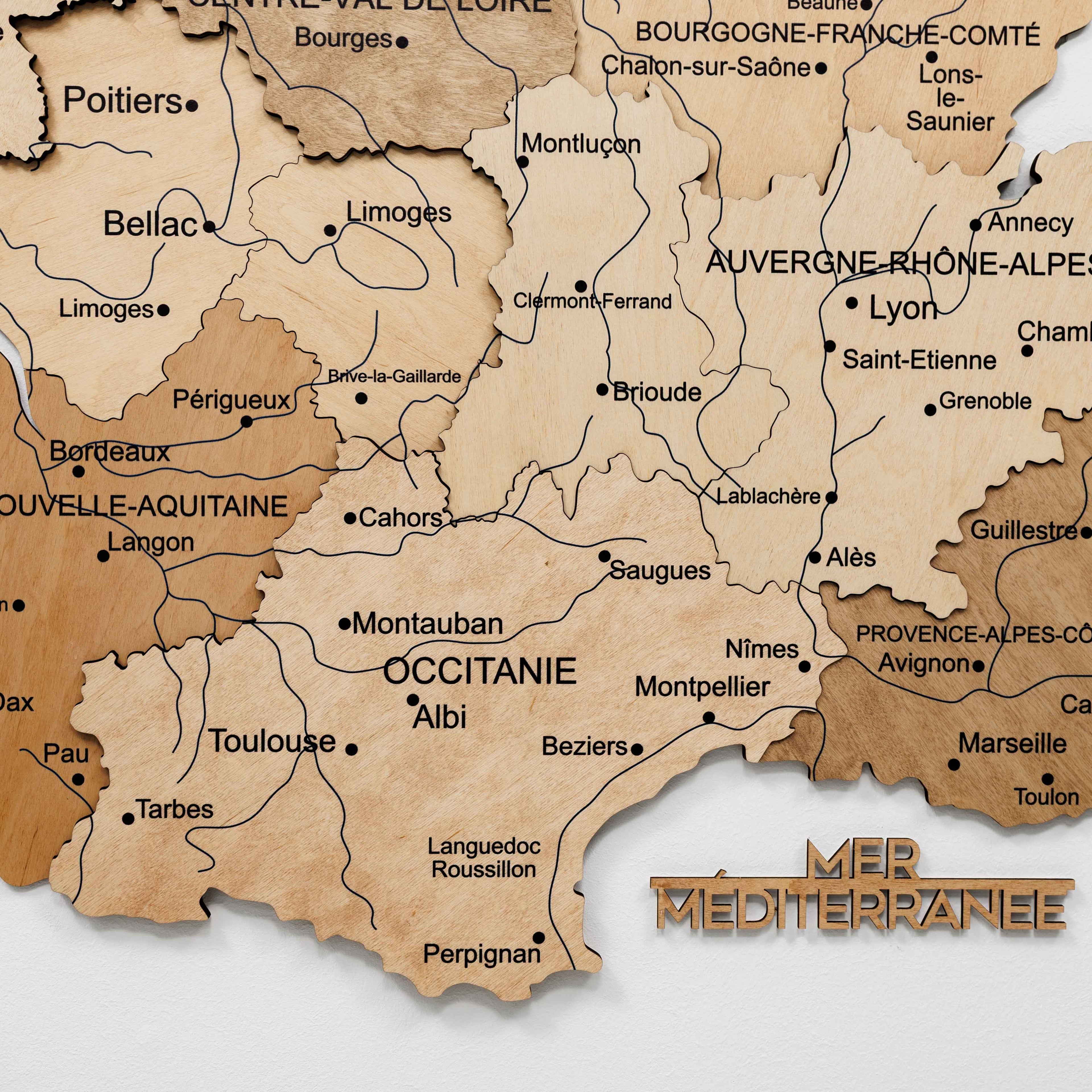 Wooden Map of France - Gold