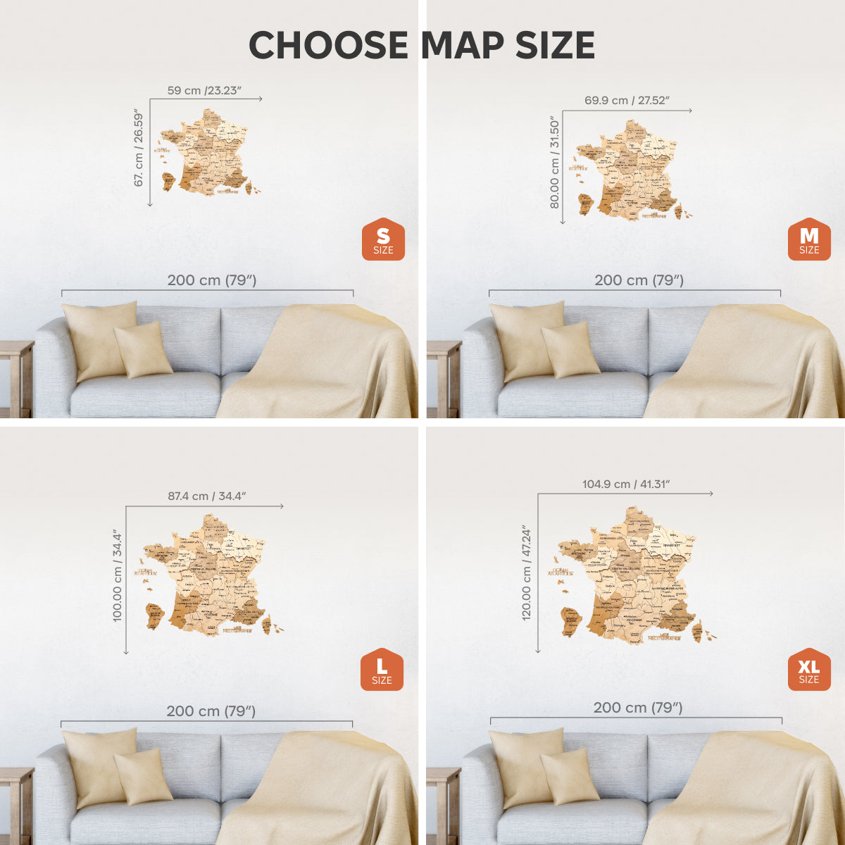 Wooden Map of France - Gold