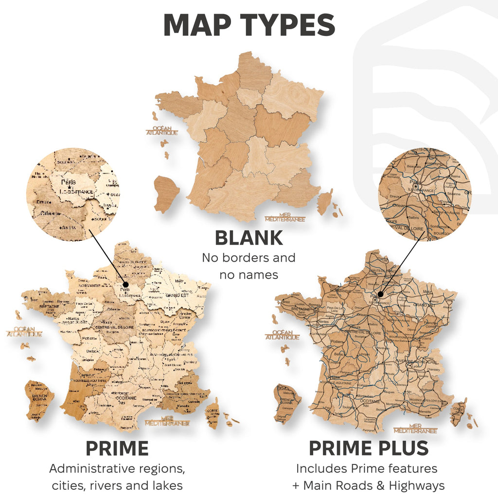 Wooden Map of France - Gold