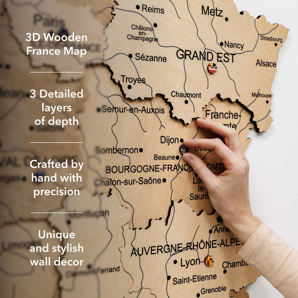 Wooden Map of France - Gold