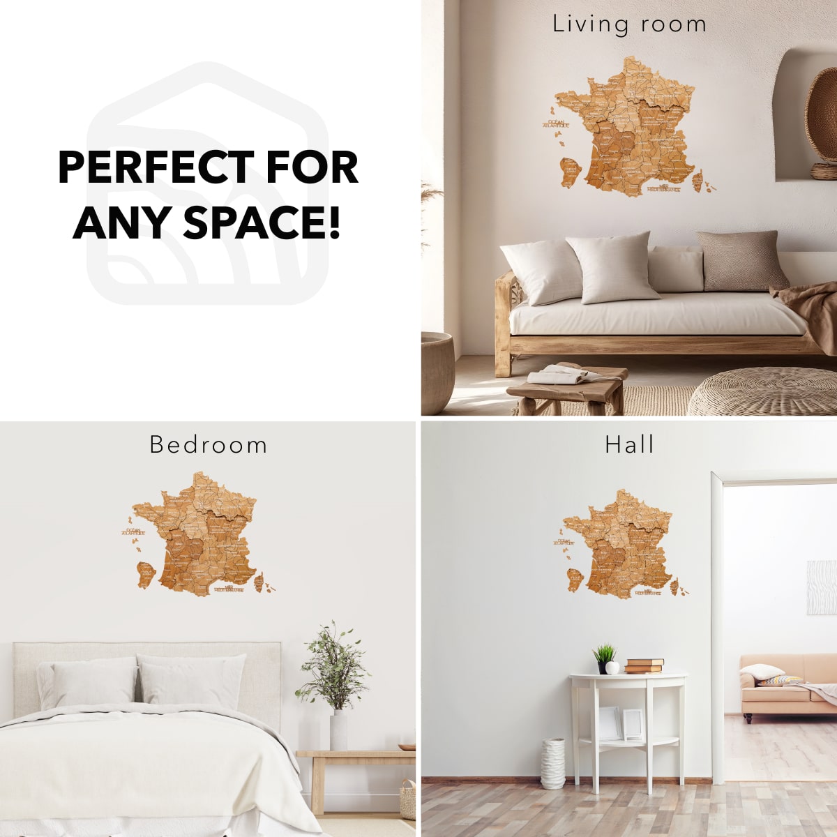 Wooden Map of France - Oak
