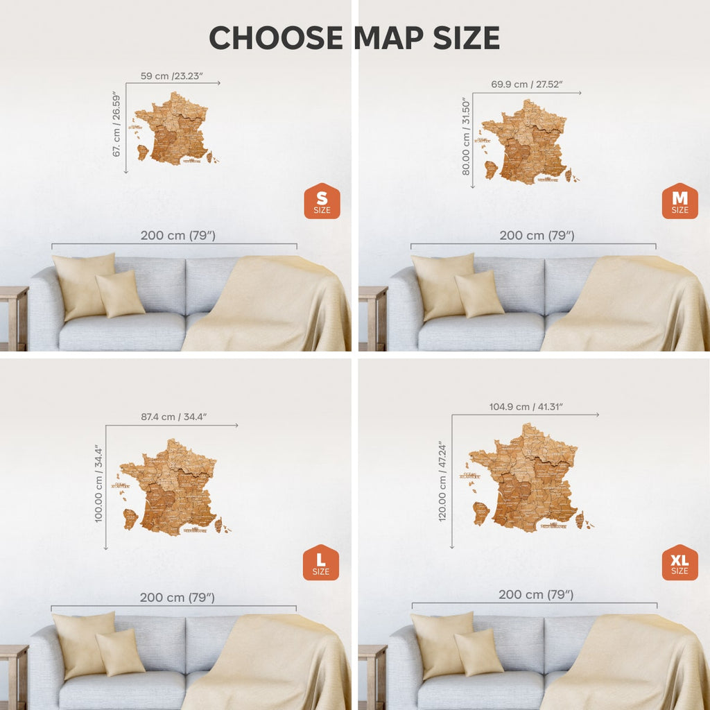 Wooden Map of France - Oak