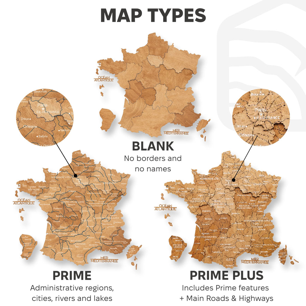 Wooden Map of France - Oak