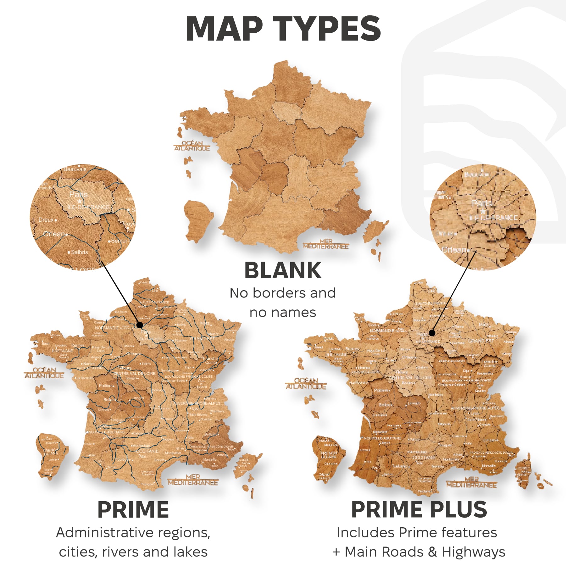 Wooden Map of France - Oak
