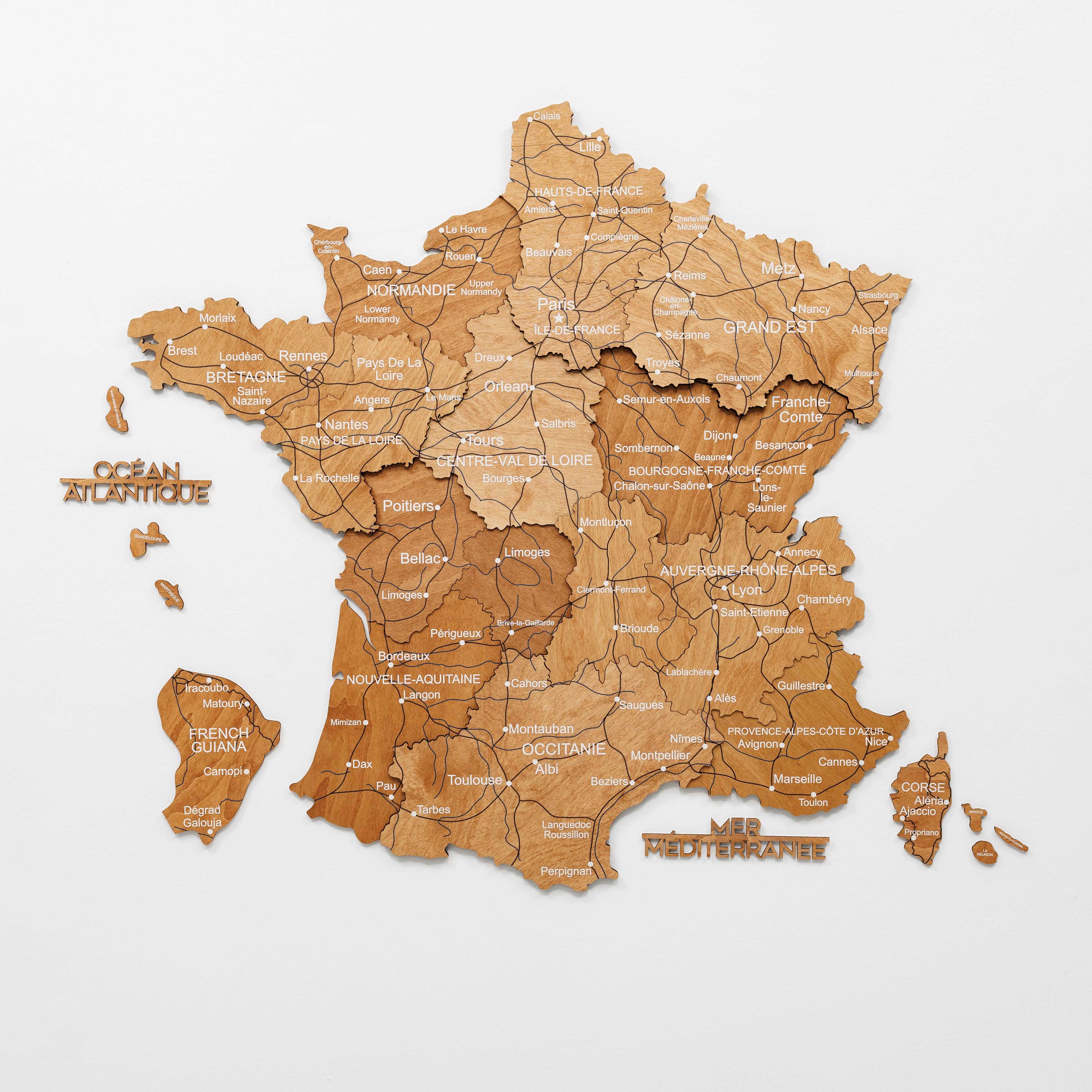 Wooden Map of France - Oak
