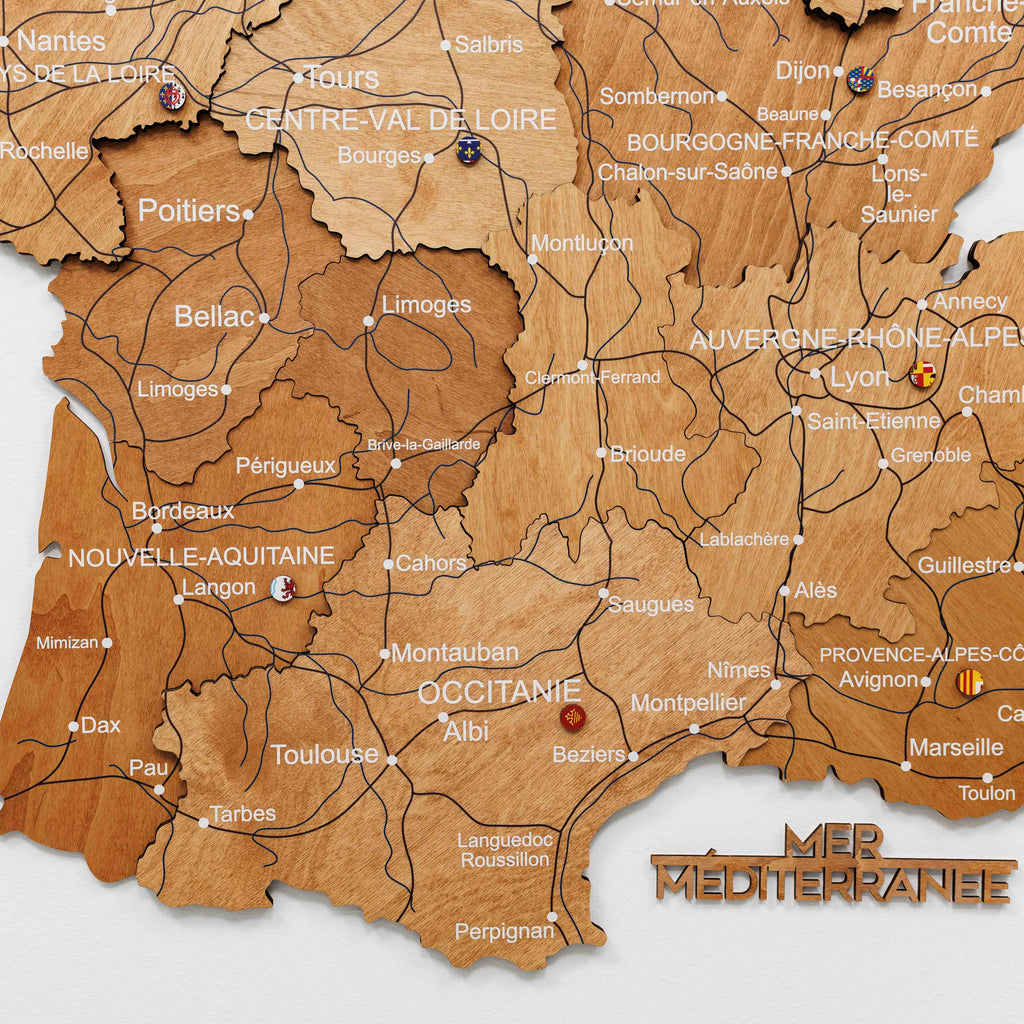 Wooden Map of France - Oak