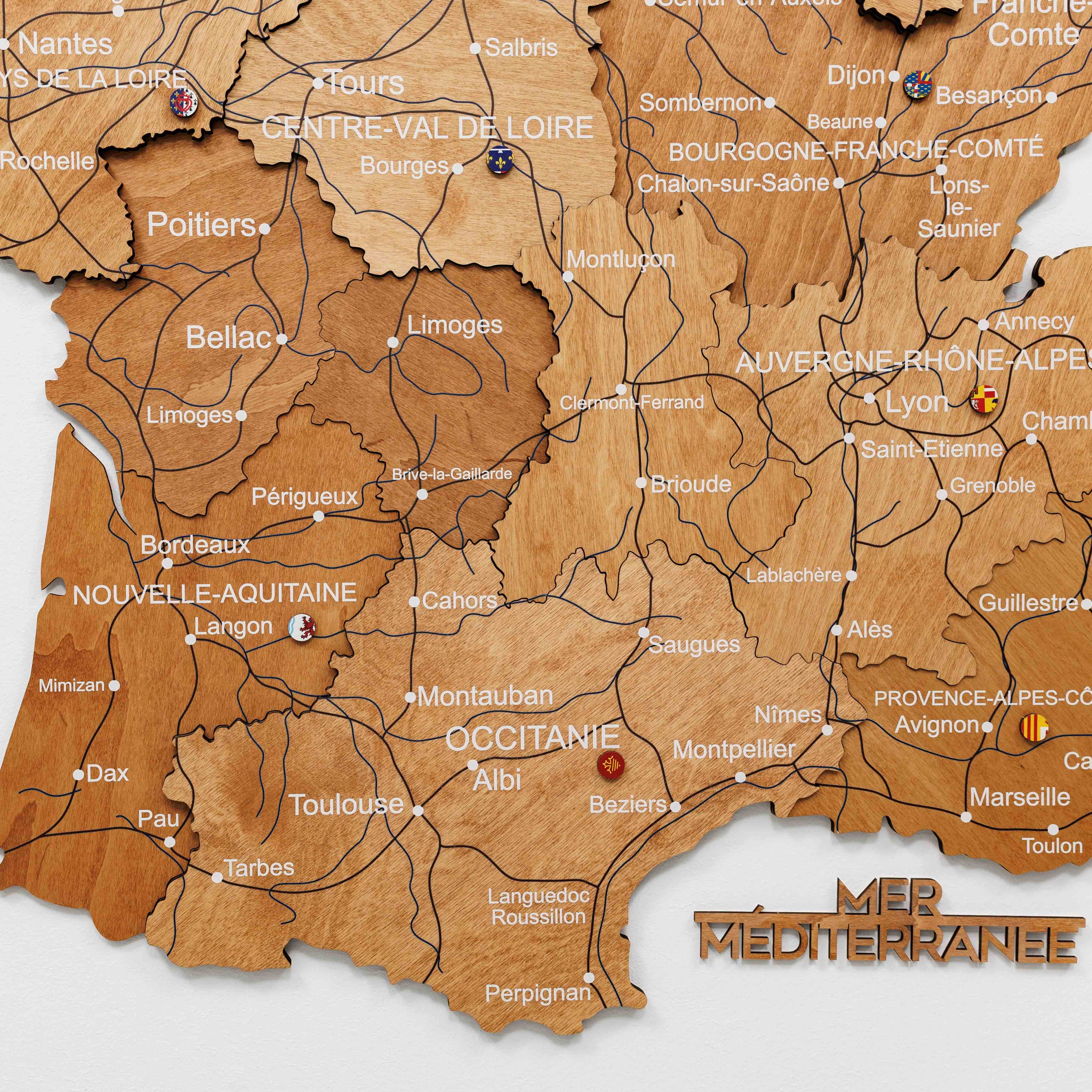 Wooden Map of France - Oak