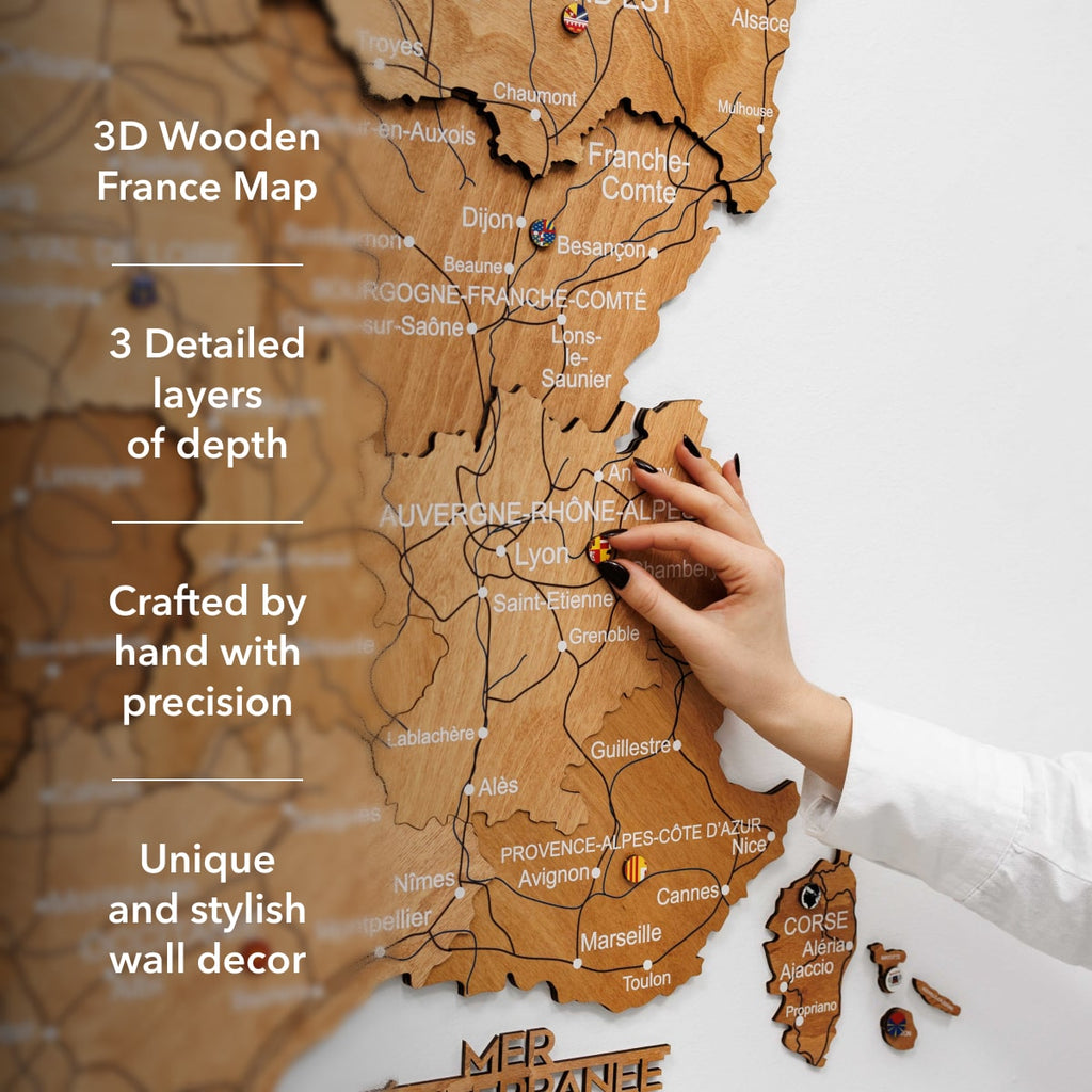 Wooden Map of France - Oak
