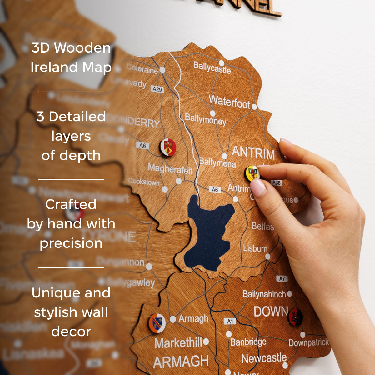 3D Wooden Map of Ireland - Oak