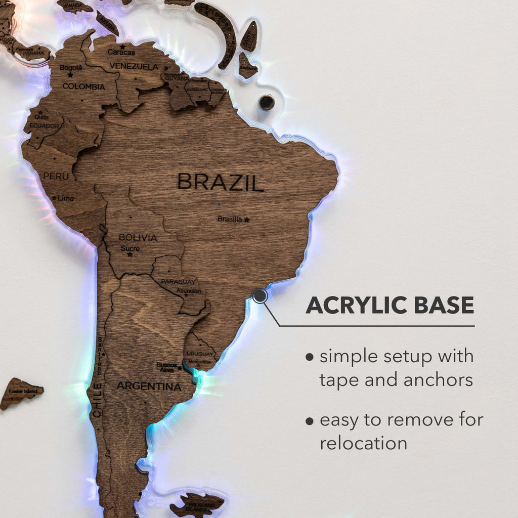 3D LED Wooden World Map 2.0 Dark Walnut