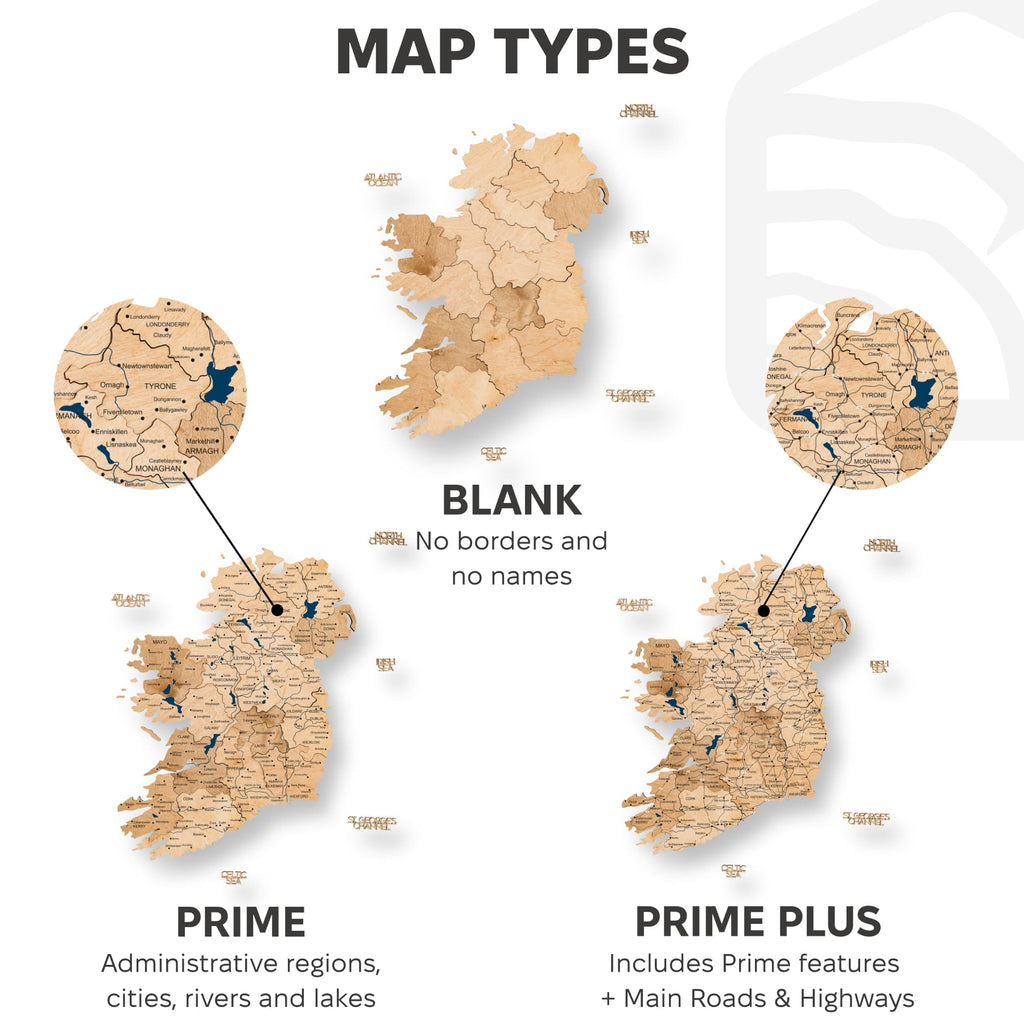 3D Wooden Map of Ireland - Gold