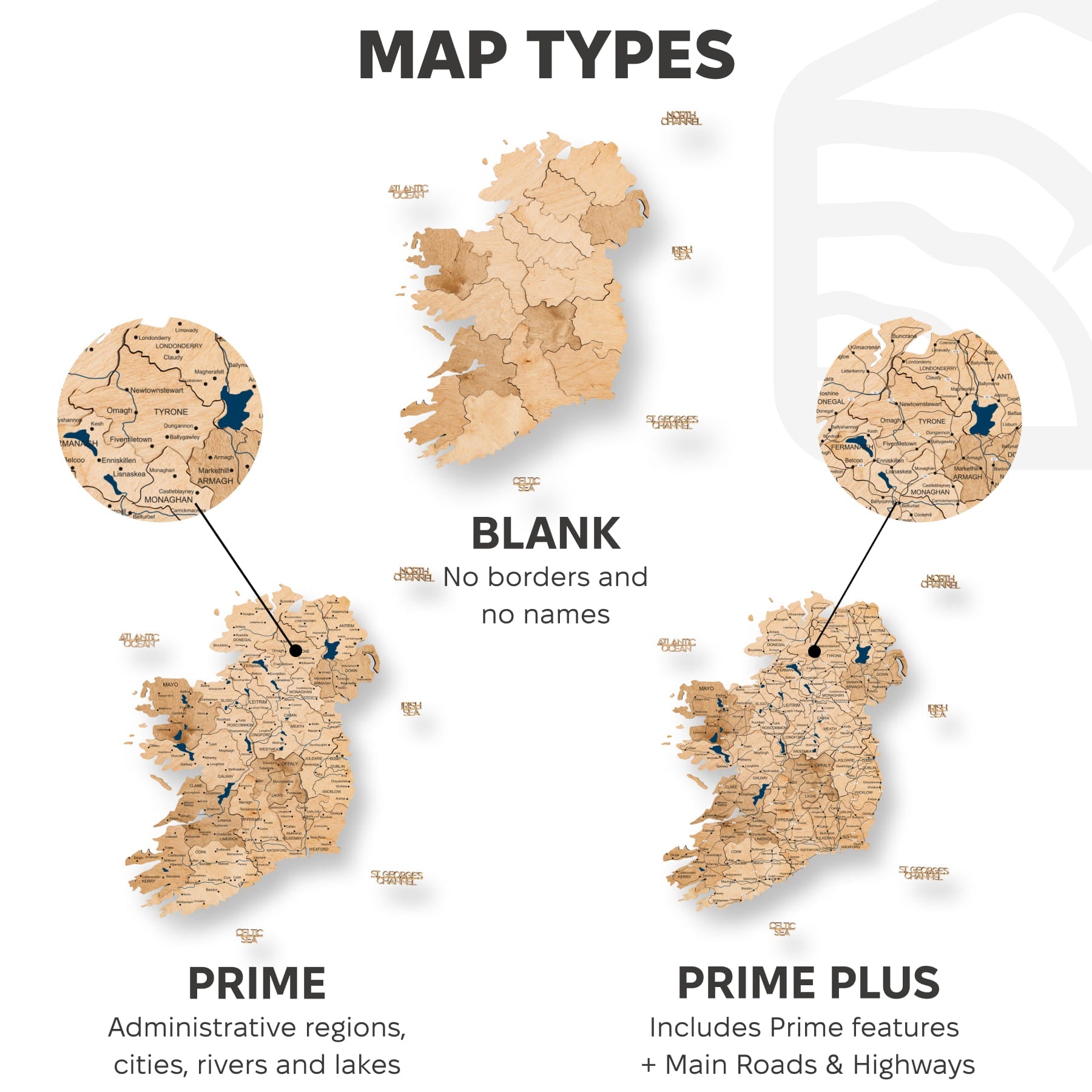 3D Wooden Map of Ireland - Gold