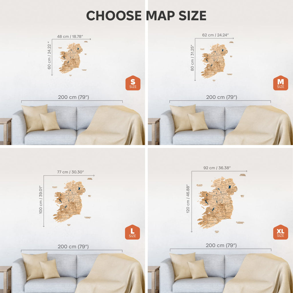 3D Wooden Map of Ireland - Gold